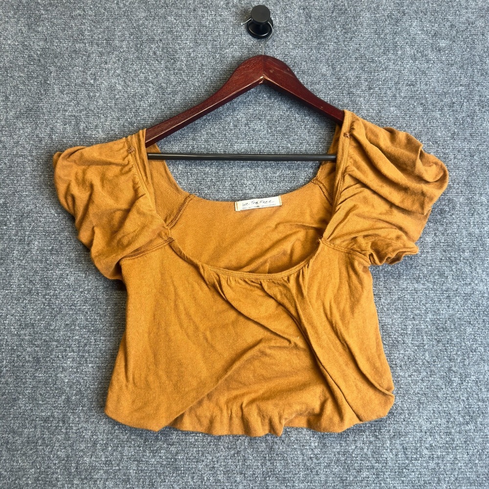 Free People We The Free Top Womens S Yellow Puff Sleeve Colorful Bright Summer